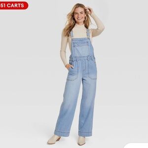 Universal Thread Women's Wide Leg Denim Overalls Full Length Jumpsuits Size 0